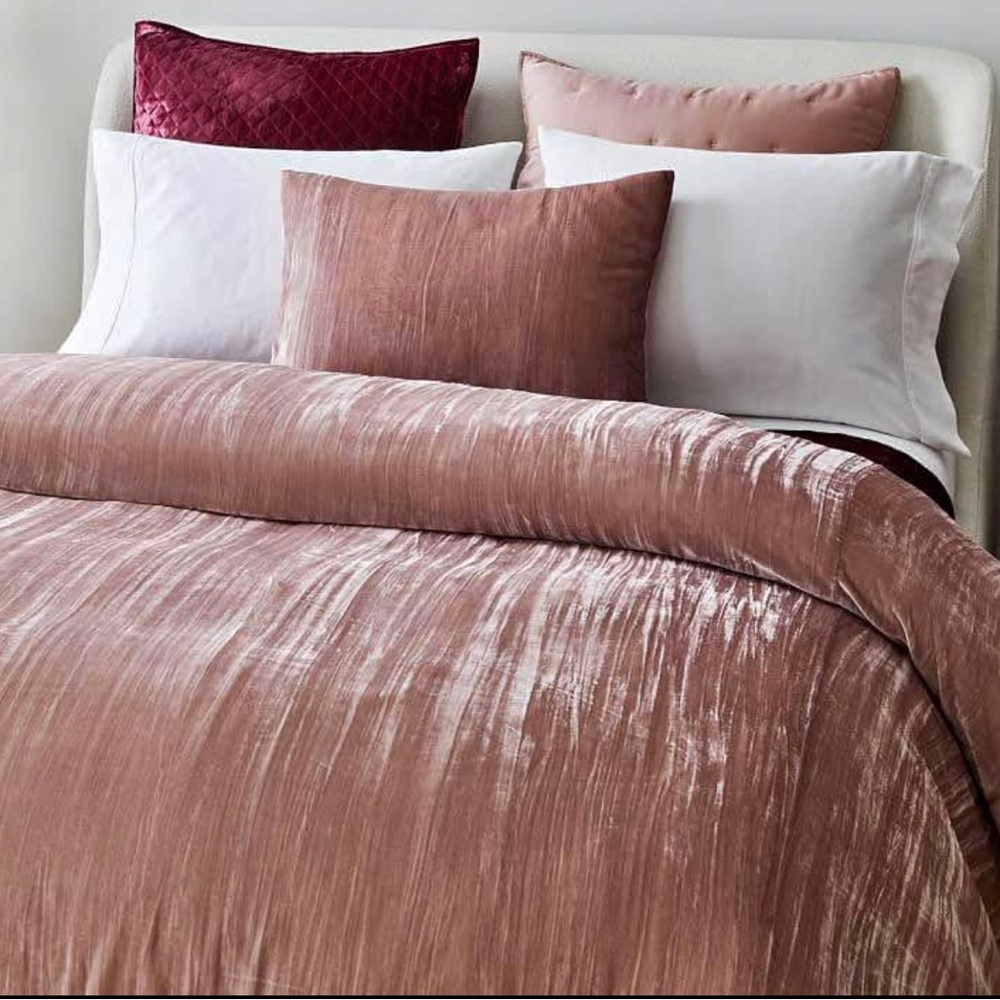 (SOLD) West Elm Velvet Crinkle Duvet Cover with Shams and Throw Pillows